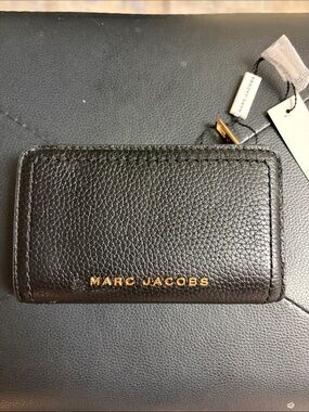 Marc Jacobs Black Pebbled Leather Card Case with Gold Logo